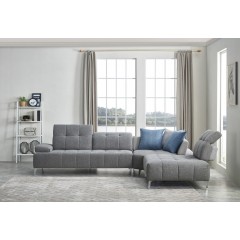Canapé d'angle droit tissu gris avec dossiers réglables - BALI