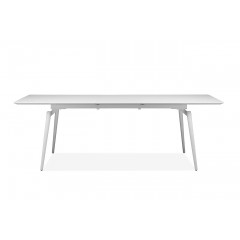 Table extensible laquée blanche et pieds métal - NORWAY - vue de face rallonge ouverte