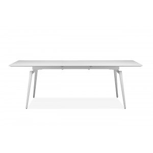 Table extensible laquée blanche et pieds métal - NORWAY - vue de face rallonge ouverte