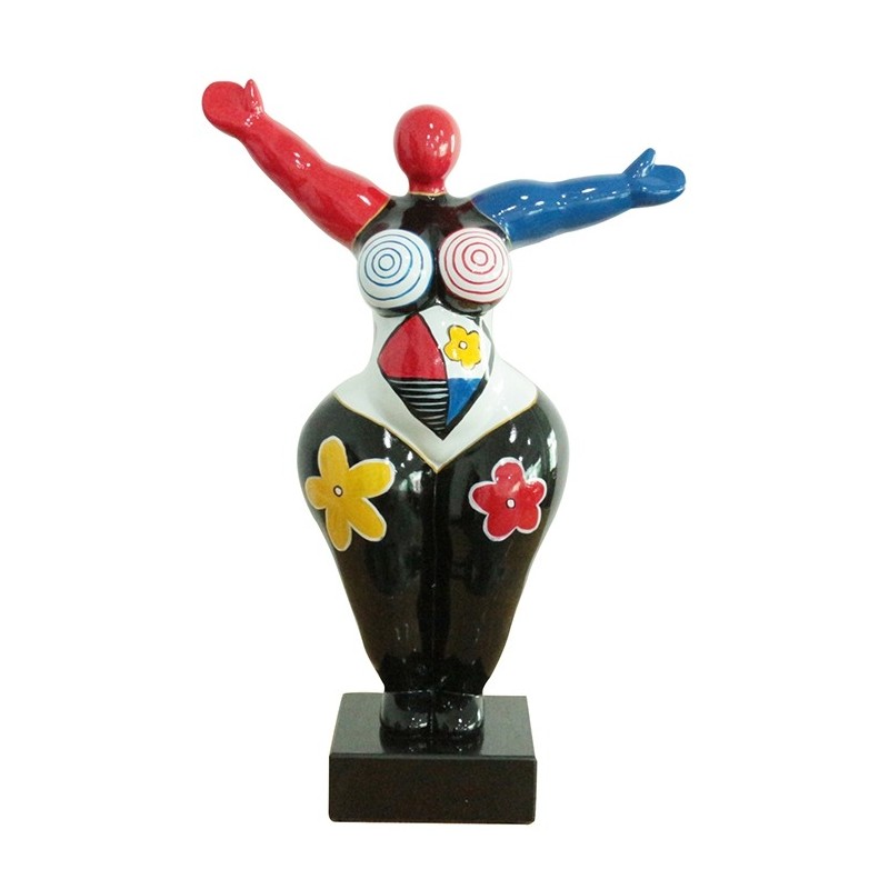 Statue femme multicolore en résine noire H54cm - LADY HUGGY