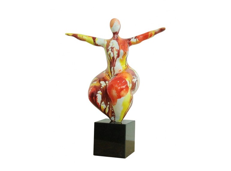 Statue femme ronde en résine multicolore posture yoga H58cm - vue de 3/4 - RELAX WOMAN