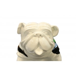 Sculpture chien bulldog anglais motif carreaux et drapeau anglais - England