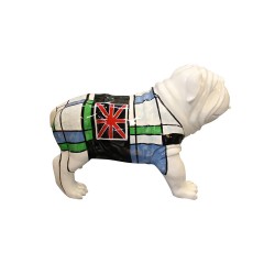 Sculpture chien bulldog anglais motif carreaux et drapeau anglais - England