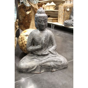 Buddha assis gris en terre cuite H52cm posture de méditation - BOUDI