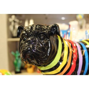 Statuette chien noir bulldog aux rayures colorées L40 cm - zoom tête - LOPPO