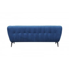 Canapé 2 places velours matelassé design avec pieds métal noir et assise capitonnée bleu - vue de dos - NEPTUNE