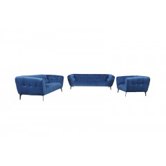 Canapé 2 places velours design avec pieds métal noir et assise capitonnée bleu - vue de la collection - NEPTUNE