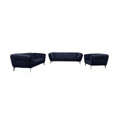Canapé 2 places velours design avec pieds métal noir et assise capitonnée bleu marine - vue de la collection - NEPTUNE