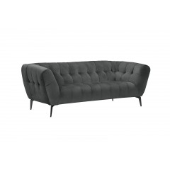 Canapé 2 places velours design avec pieds métal noir et assise capitonnée gris - vue de 3/4 - NEPTUNE