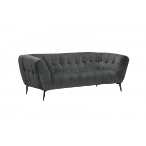 Canapé 2 places velours design avec pieds métal noir et assise capitonnée gris - vue de 3/4 - NEPTUNE