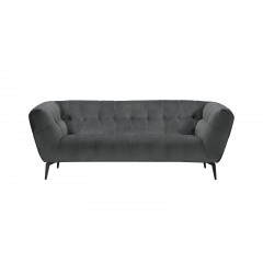 Canapé 2 places velours matelassé design avec pieds métal noir et assise capitonnée gris - vue de face - NEPTUNE