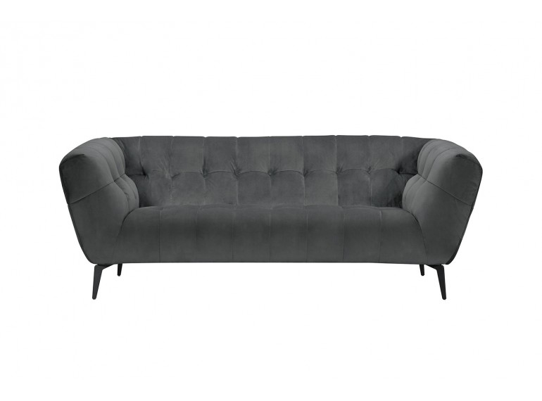Canapé 2 places velours matelassé design avec pieds métal noir et assise capitonnée gris - vue de face - NEPTUNE